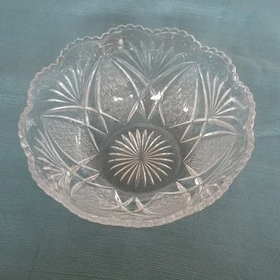 Tigela de vidro gravada vintage com corte âncora tigela de frutas tigela de sobremesa - Imagem 1 de 4