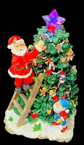 TABLETOP SANTA MUSIC LIGHTS CLIMBING CHRISTMAS TREE RARE VTG LADDER ELVES STAR - Picture 1 of 11