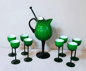 Carlo Moretti gefasst Smaragdgrün Cocktail Set Stielglas, Krug, Rührer MCM - Bild 1 von 14