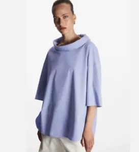 COS Roll Neck Tunic Top EUR 36 AU 8 Dusty Blue Oversized Stretch Cotton Relaxed - Picture 1 of 18
