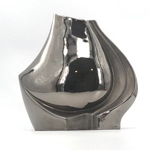 Alvino Bagni Chrome Glazed Ceramic Vase Mid Century Modern Matte Contrast 14 in - Picture 1 of 16