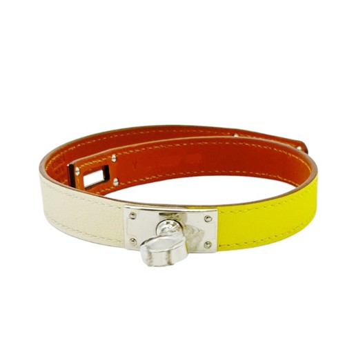 HERMÈS Bracciale HERMES Kelly Doppio Tour Giallo Panna Marrone Pelle Placcato Palladio
