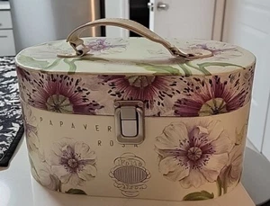 Lila Blumen Make-up Kosmetik Kosmetik Kosmetik Koffer Schmuck mit Tablett & Spiegel - Bild 1 von 15