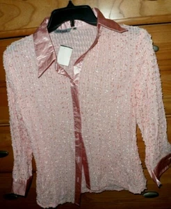 MIA MIA BLOUSE SIZE M PINK SEQUINS POPCORN SHEER DRESSY NWT - Picture 1 of 1