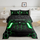 Game Bedding Sets for Boys,Gaming Comforter Set Queen,Kids Gamer Duvet Set Neon 