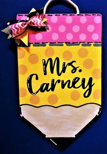 Personalize TEACHER PENCIL SIGN Name Plaque School Class Classroom Wall Hanger - Picture 1 of 1