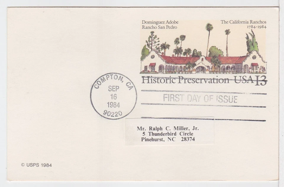 TurtlesTradingPost- Dominguez Adobe Postal Card 1984 #UX104 FDC - Image 1 of 1