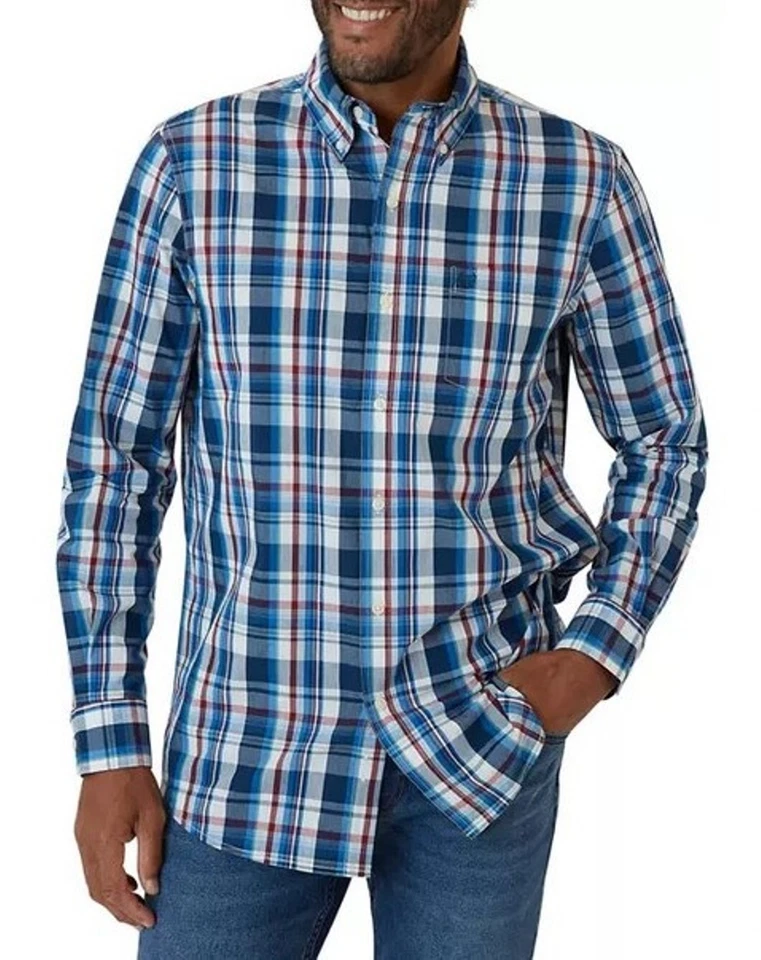 Chaps Mens Shirt Classic-Fit Easy Care Button-Down Long Sleeve Blue Plaid NWT - Image 1 of 1