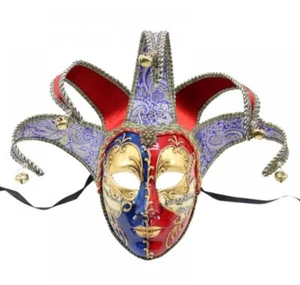Venetian Mardi Gras Jester Joker Masquerade Mask Full Face Fabric Embroidery - Picture 1 of 7