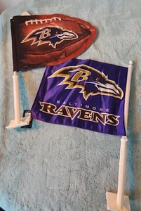 Baltimore Ravens set of 2 Car Flags 2 sided football shaped and square NEW  - Picture 1 of 3