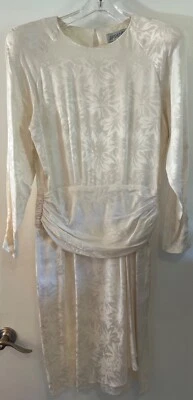 VTG - Argenti Pure Silk Brocade Blouson Drop Waist Long Sleeve Dress - Size 10 - Image 1 of 4