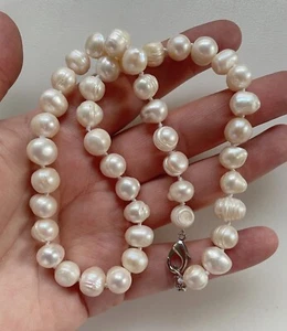 Vintage Sterling Silver XL Very Large Baroque Organic Ringed Pearl Necklace 16" - Picture 1 of 4