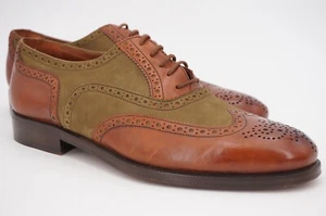WORN 5x | $465 BRUNO MAGLI RON BURNISHED BROWN SUEDE WINGTIP BALMORAL TAN ITALY - Picture 1 of 12