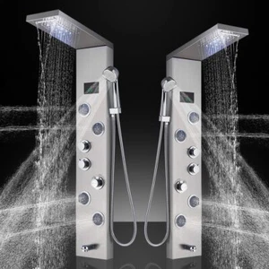 LED Shower Panel Tower Rain&Waterfall Shower Head Massage Full Body System Jets - Picture 1 of 7