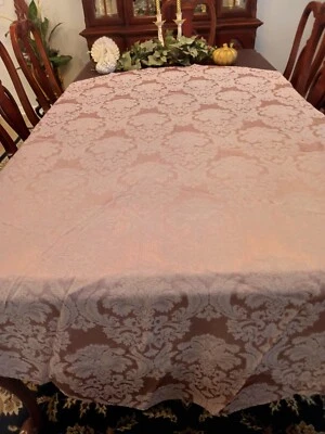 Oval Damask Tablecloth 82" Long and 70" Wide Color Mauve Very Nice - Image 1 of 4
