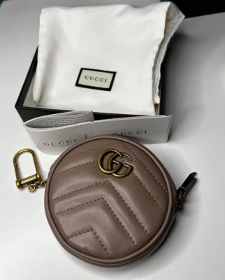 GUCCI Marmont GG Bolso Monedero Redondo Cremallera Cuero Rosa #575160 Matelasse Foto 1 de 4