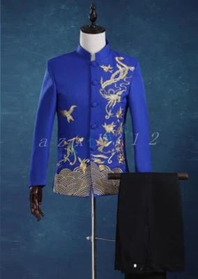 Vestido de esmoquin para hombre estilo chino chaquetas de rendimiento trajes bordados abrigos 2 piezas Foto 1 de 4