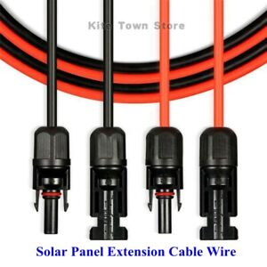US 1 Pair Black + Red Solar Panel Extension Cable Wire Connector 10 AWG