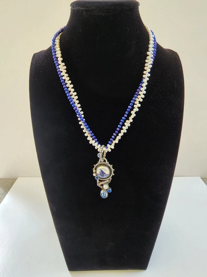 Mars And Valentine Blue Topaz, Double Strand Pearl Necklace And Pendant - Image 1 of 4