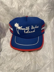 Sombrero de camionero vintage años 80 South Padre Island 3 tres rayas laterales Snapback - Imagen 1 de 7