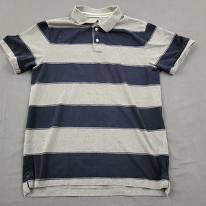 Old Navy Shirt Mens Large L Short Sleeve Polo Pullover Knit Striped Gray Blue - Picture 1 of 11