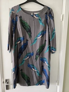 Boden Silk Mix Peacock Print Tunic Dress, Size 16 Long - Picture 1 of 6