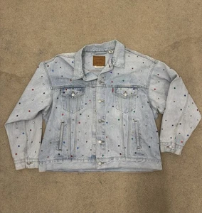 Levi’s Premium Trucker Denim Dad Jacket Big E Studded Original Rhinestones - Picture 1 of 10