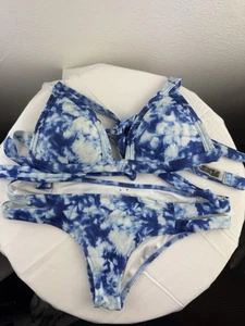 Victoria's Secret PINK Bikini Blue Tie-Dye Halter Wrap Tie Size XS - Picture 1 of 8