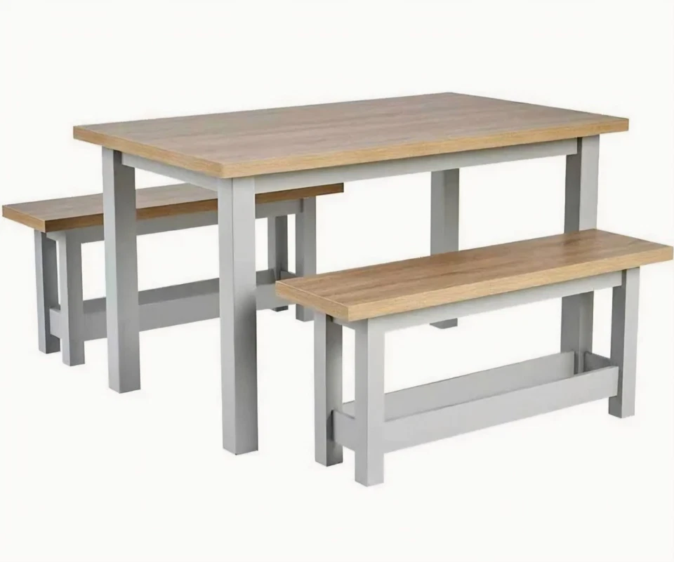 Table & Bench Set. Pine Top & White Legs Kitchen Dining Room Set - Image 1 of 1