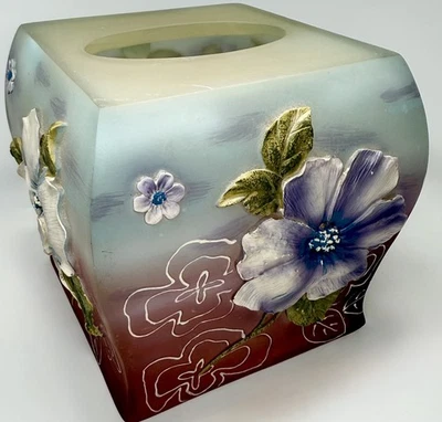 "Cubierta de caja de pañuelos florales 3D acrílico de colección azul suave y vino Cottagecore 6,5 x 6,5""" Foto 1 de 4