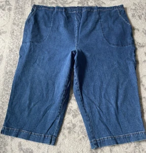 White Stag Woman Stretch Blue Denim Capri Pants Size 26W 28W Elastic EUC - Picture 1 of 8