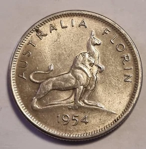 1954 Royal Visit Commemorative Australian Florin VF Nice Coin. - Foto 1 di 2