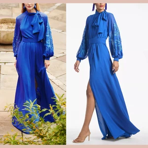 NWT $995 Sachin & Babi [ 0 ] Embroidered Long Sleeve Caritta Gown Cobalt S1815 - Picture 1 of 15