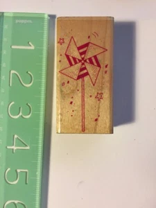 Vintage Wood Rubber Stamp Pinwheel Party Sonburn Toy Vintage 1990 - Picture 1 of 3