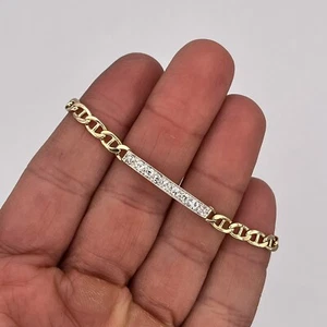 14k Yellow Gold Ladies .50ctw Round Diamond Bar Anchor Link Chain Bracelet 6.75" - Picture 1 of 6
