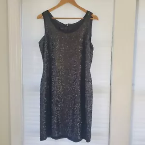 Abito smanicato nero con paillettes in seta Talbots 14 Petite nuovo con etichetta - Foto 1 di 10