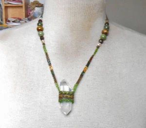 Quartz Double Terminated Crystal Point Beaded Necklace Tiger's Eye Jade Jasper - Picture 1 of 8