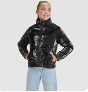 Mädchen Art Class Reißverschluss gefütterte Glanz Jacke Größe 14 Jahre schwarz neu ohne Etikett leicht - Bild 1 von 4