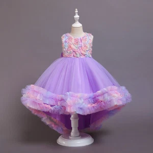 Girls 3D Flower Tutu Dress Tulle Trailing Dresses Floor Length Formal Gown Party - Picture 1 of 22