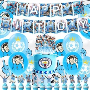 Manchester City Football Team Birthday Party Decoration Set Hanging Flag - Picture 1 of 12