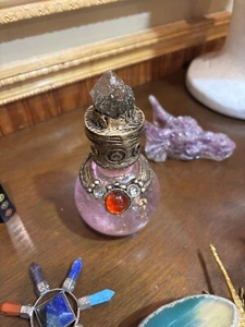 Wicca Home Decor: Gift Of Magic, Rose Quartz Crystal Top potion bottle - Picture 1 of 2