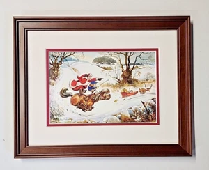 Norman Thelwell~ In Hot Persuit Estampado de Navidad de Santa Claus enmarañado y enmarcado - Imagen 1 de 6