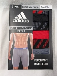 adidas Black/Red/Grey Performance Mesh Underwear Men's Long Boxer Briefs 3-Pack - Picture 1 of 5