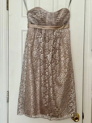 Alfred Angelo Bridesmaid Dress Cafe Full Lace Strapless Knee Length Size 4 Foto 1 de 3