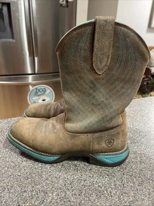 Ariat Women’s Sz 7B Anthem Java Brown & Turquoise Western Boots Perfectly Worn - Picture 1 of 8
