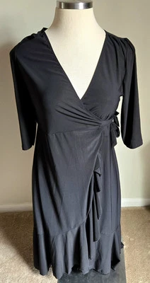 NWT Kiyonna Black 0X Whimsy Wrap Midi  Dress  Foto 1 de 4