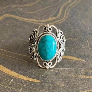 Tibetan Turquoise 925 Sterling Silver Ring Birthday Gifts Jewelry D-3411 - Picture 1 of 7