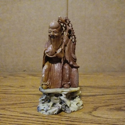 Vintage Chinese Soapstone God of Longevity Shouxing Sculpture Figurine, 5 1/4" - Image 1 of 4