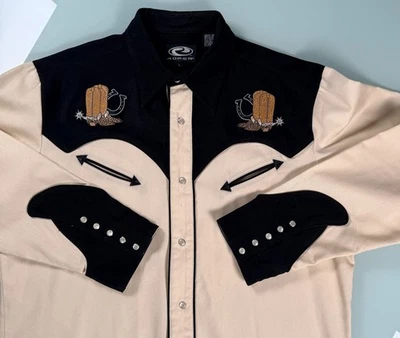 Camisa Roper Western Para Hombres L Cuerpo Crema con Yugo Negro Bordado Perla A Presión De Colección Foto 1 de 4