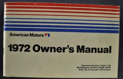 1972 AMC Owners Manual Javelin AMX Gremlin Hornet Matador Ambassador Original 72 - Image 1 of 4